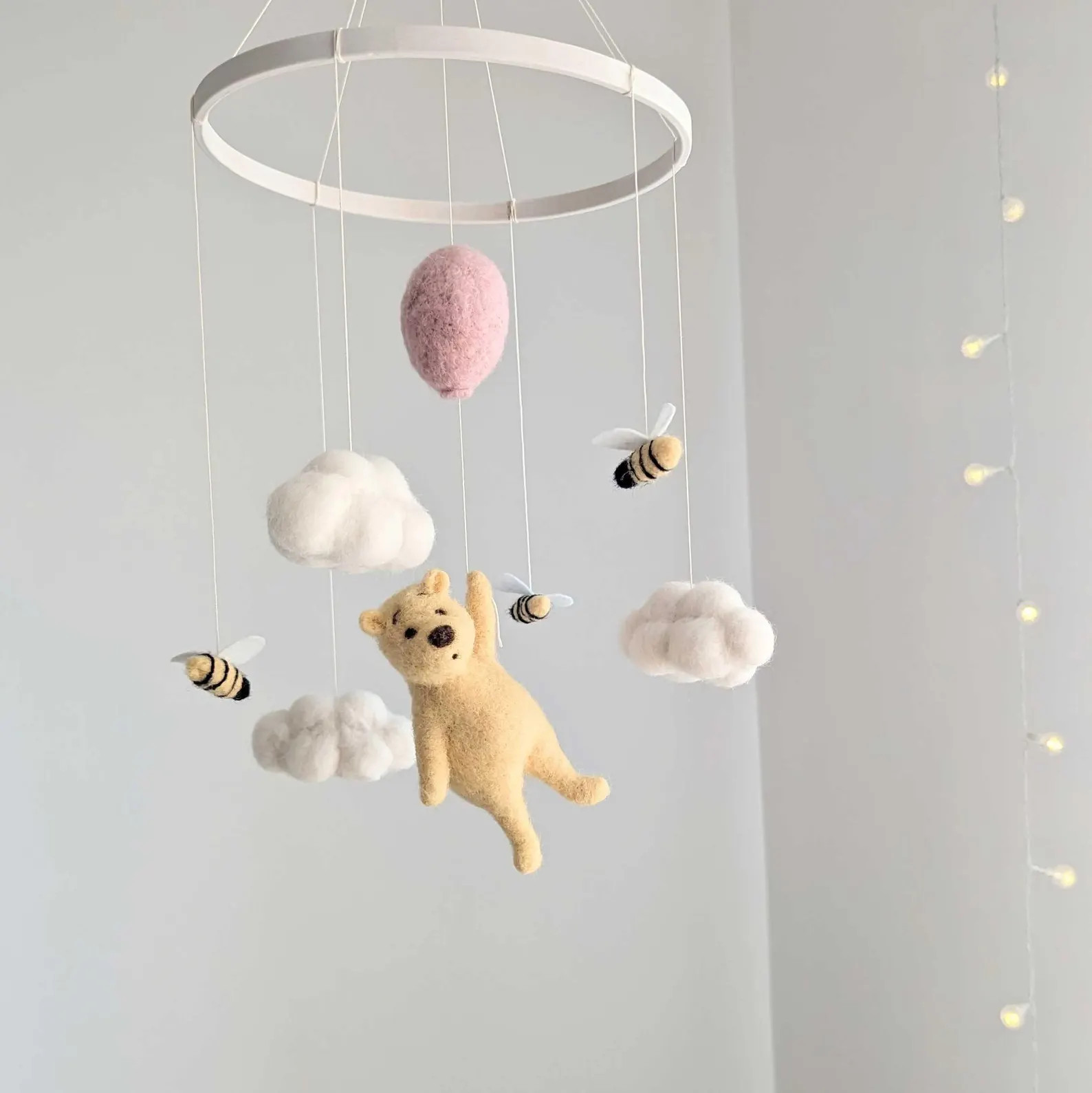 Winnie the Pooh Baby Mobile With Bees and Clouds: Wool Nursery Decoration for Girl Room - Etsy | Etsy (US)