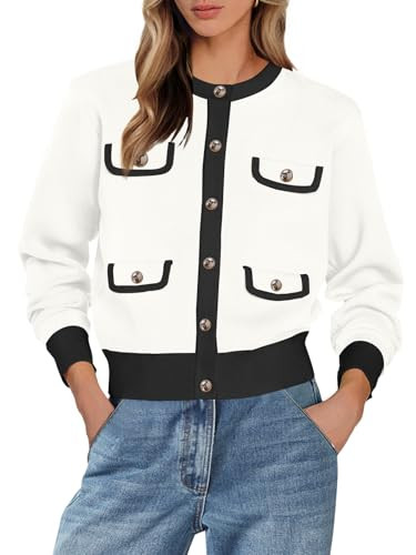 MEROKEETY Women's Long Sleeve Knit Cardigan Sweaters Crew Neck Button Color Block Fall Outerwear ... | Amazon (US)