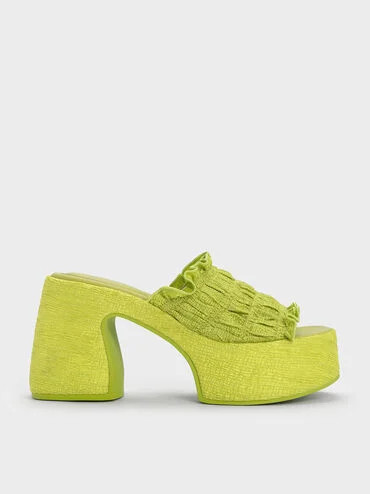 Nuala Ruched Platform Mules
 - Lime | Charles & Keith US