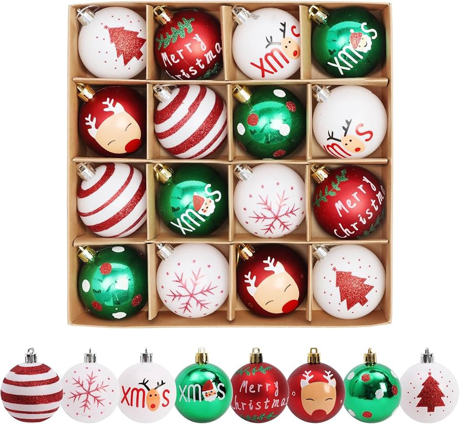 EDWINENE Weihnachtsbaumkugeln, 16 Stück, 6 cm Weihnachtsbaumkugel Dekoration, Kunststoff-Splitte... | Amazon (DE)