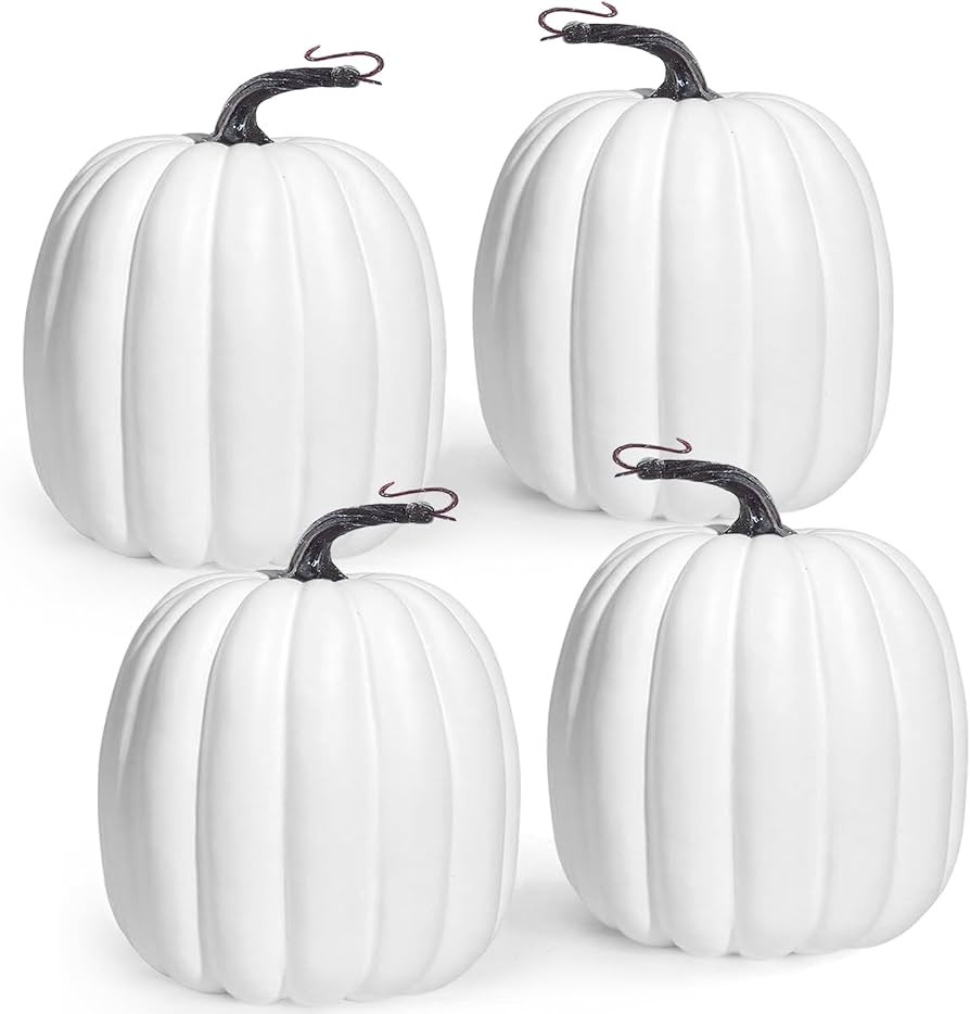 Artmag 6 Inch Large Artificial Pumpkins, 4PCS Big White Faux Foam Harvest Pumpkins for Fall Autum... | Amazon (US)