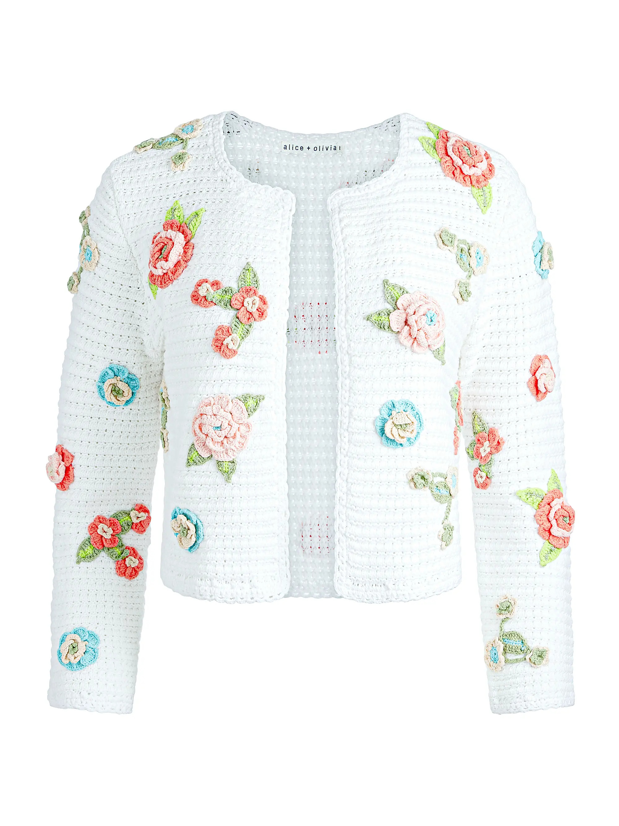 Shop Alice + Olivia Anderson Floral Appliqué Cardi | Saks Fifth Avenue | Saks Fifth Avenue