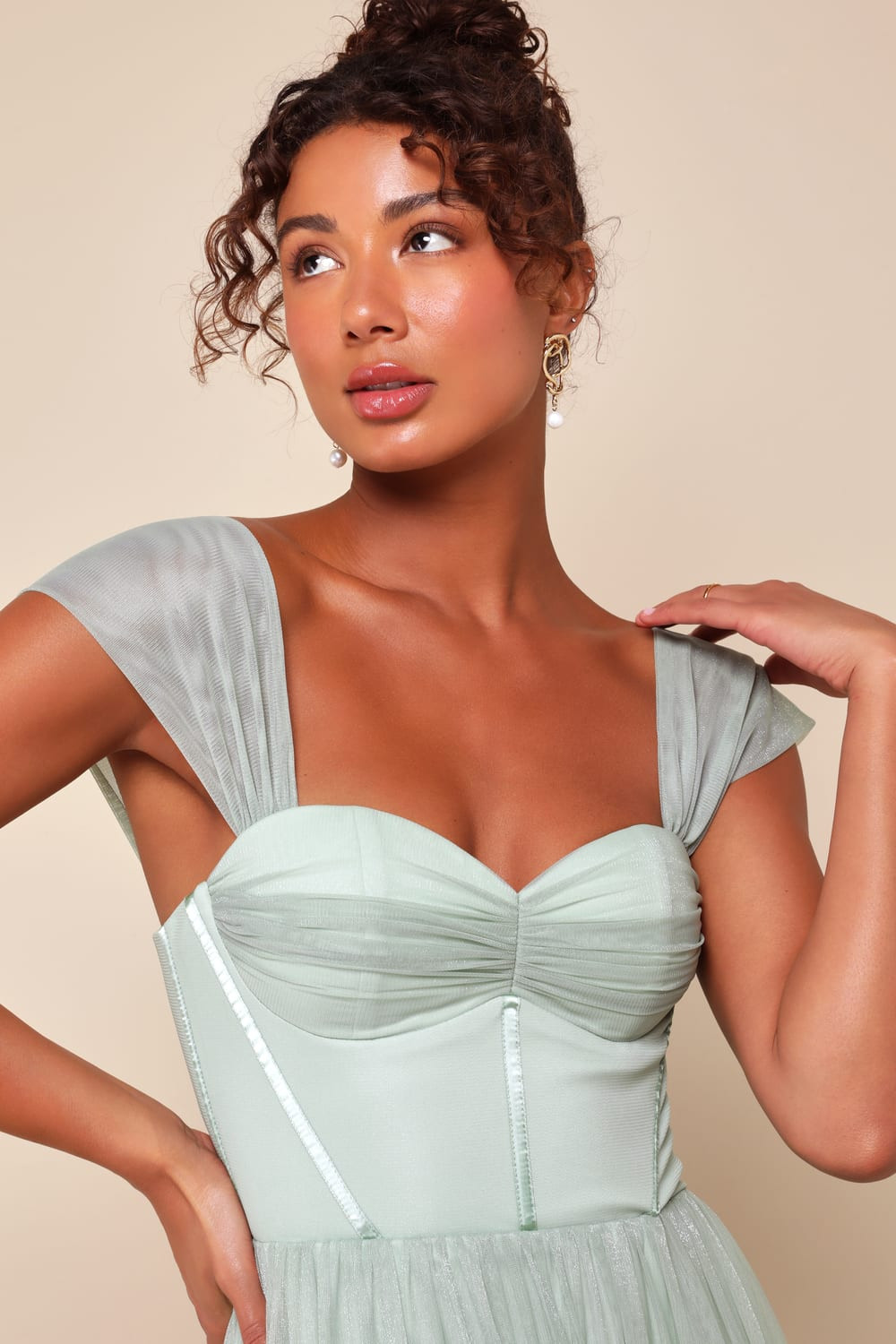 Stunning Personality Sage Green Mesh Off-the-Shoulder Maxi Dress | Lulus