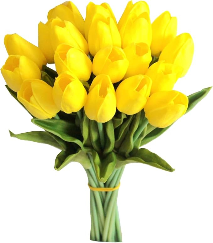 Mandy's 20pcs Yellow Artificial Tulip Silk Flowers 13.5" for Home Kitchen Wedding Decorations | Amazon (US)