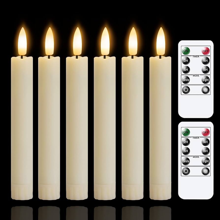 Amazon.com: Yeelida Battery Operated Flameless Taper Candles with Two Remote Timer,6.4” LED 3D-... | Amazon (US)