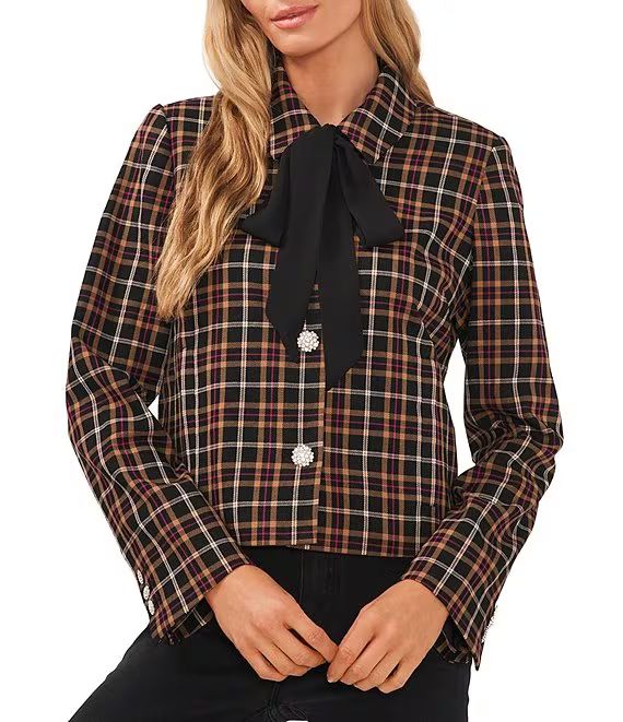 CeCe Plaid Print Long Sleeve Peter Pan Collar Coordinating Blazer | Dillard's | Dillard's