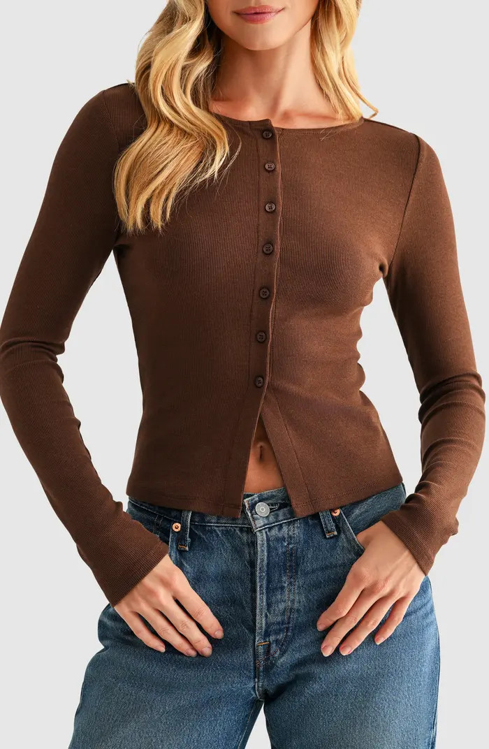 Lush Long Sleeve Button Front Crop Top | Nordstromrack | Nordstrom Rack