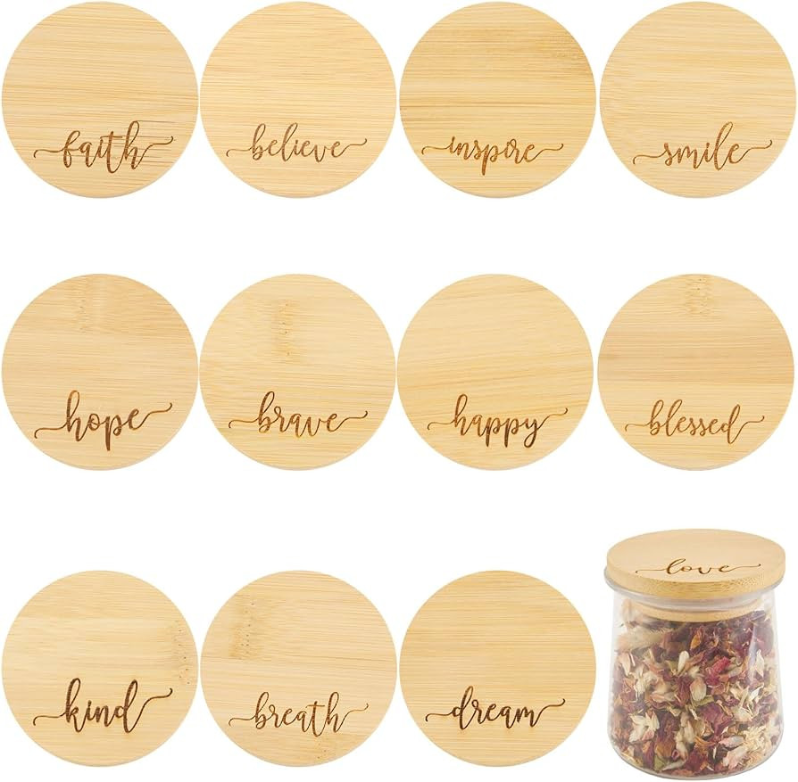 Tessco 12 Pieces Yogurt Jar Lids Inspirational Yogurt Bamboo Lids Set with Silicone Sealing Compa... | Amazon (US)