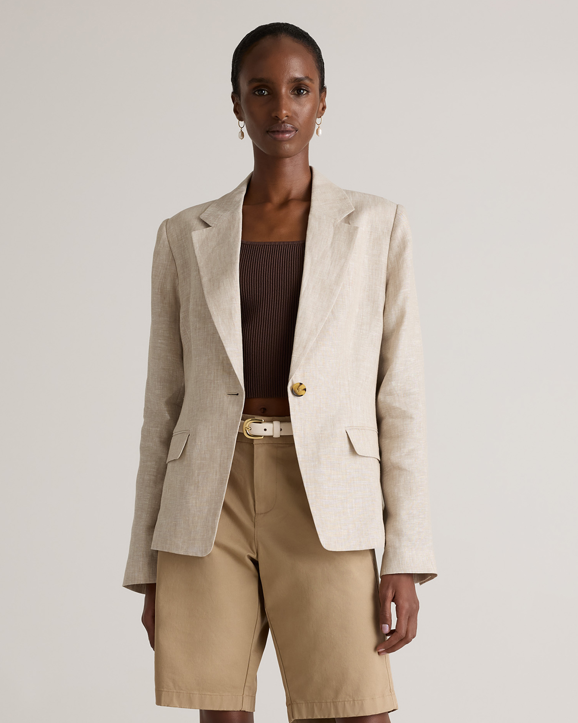 Quince | Women's 100% European Linen Structured Blazer in Flax, Size Small | Quince