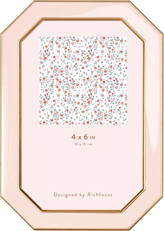 4x6 Enamel Picture Frame with HD-Tempered Glass, Octagon Photo Frame with Gold Metal Edge and Vel... | Amazon (US)