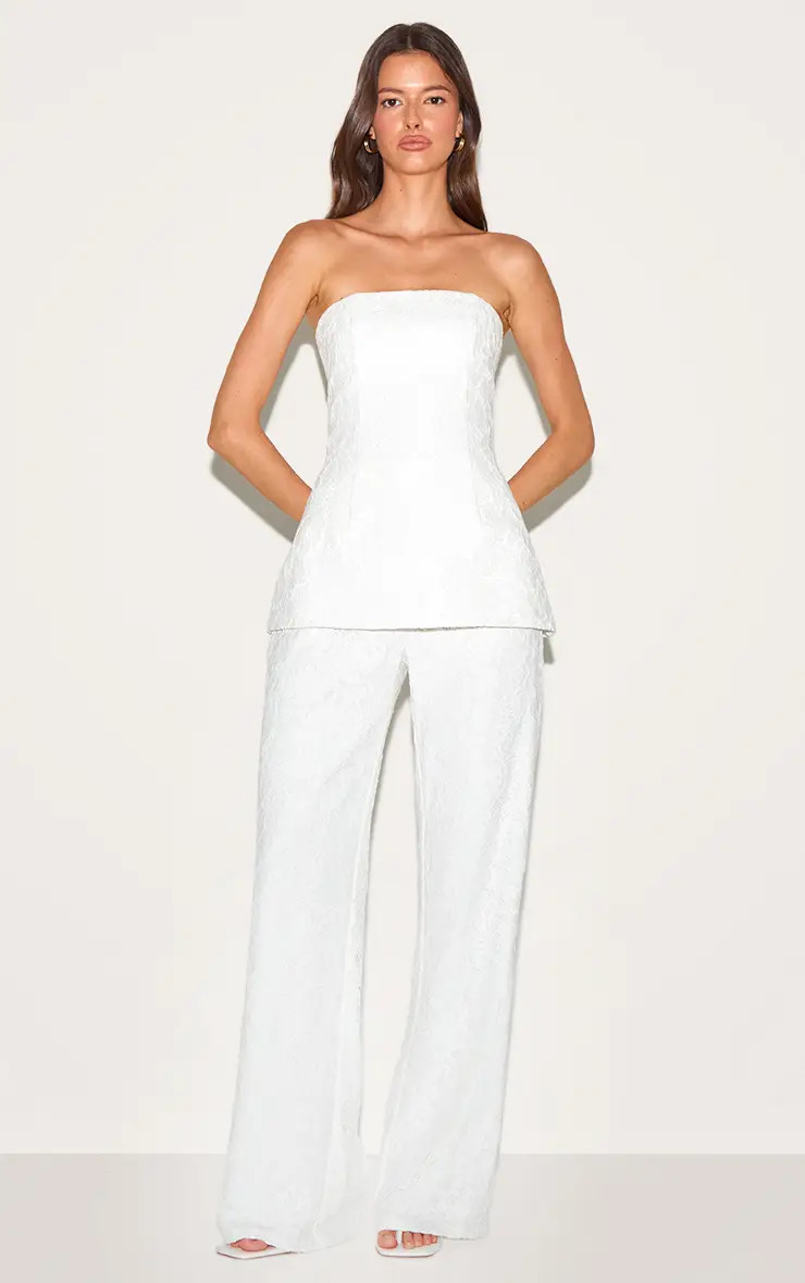 White Lace Bandeau Overlay Straight Leg Jumpsuit | PrettyLittleThing UK