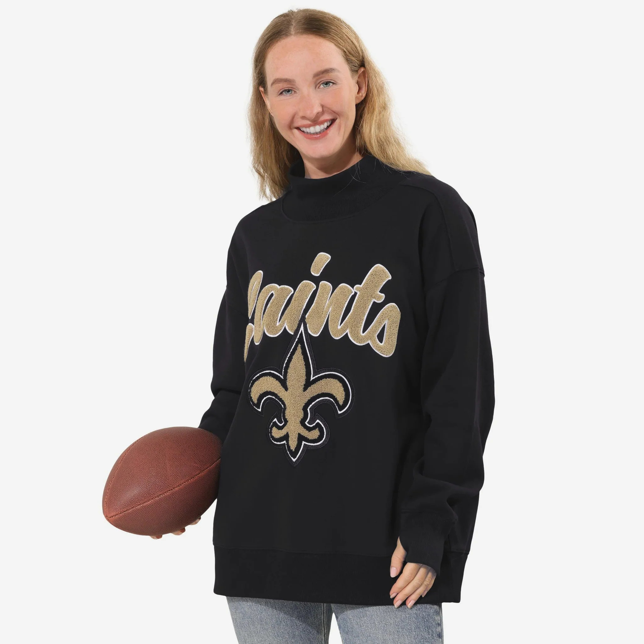 New Orleans Saints Chenille Logo Oversized Mockneck Sweatshirt | FOCO inc
