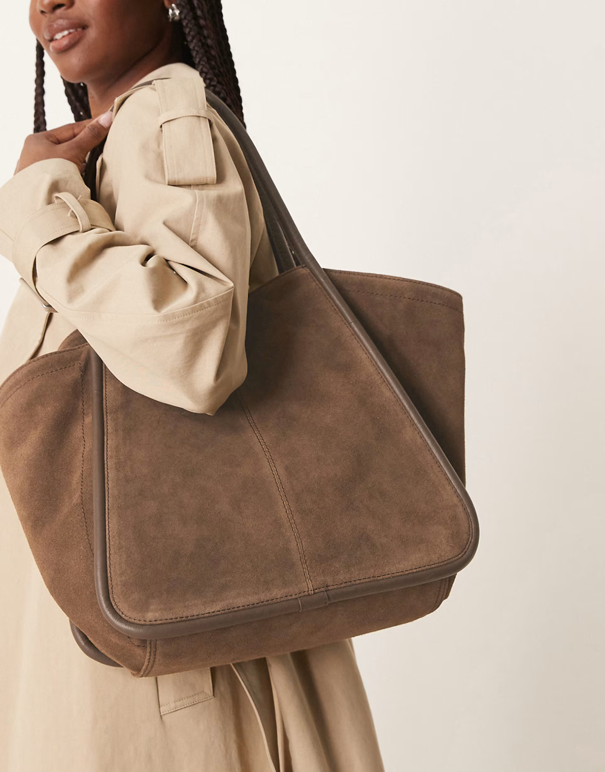 ASOS DESIGN suede winged tubular tote bag in brown | ASOS (Global)