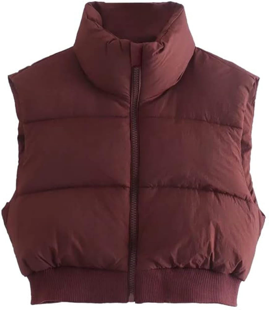 Arrsm Women's Cropped Puffer Vest Black Sleeveless Zipper Lightweight Stand Collar Padded Coat | Amazon (US)