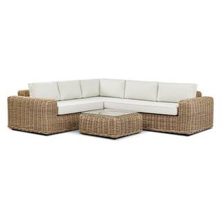 Puglia 100 in. Rounded Arm 2-piece Fabric Corner Sectional Sofa in. Sand with Coffee Table | The Home Depot