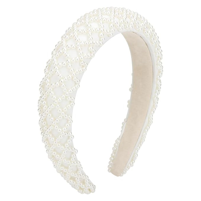 ACO-UINT Pearl Headband for Women, White Faux Pearl Hairband Bridal Headband, Padded Headband Wed... | Amazon (US)