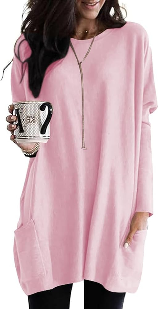 Poetsky Fall Womens Tunic or Tops to Wear with Leggings Long Sleeve Casual Long Shirts with Pocke... | Amazon (US)