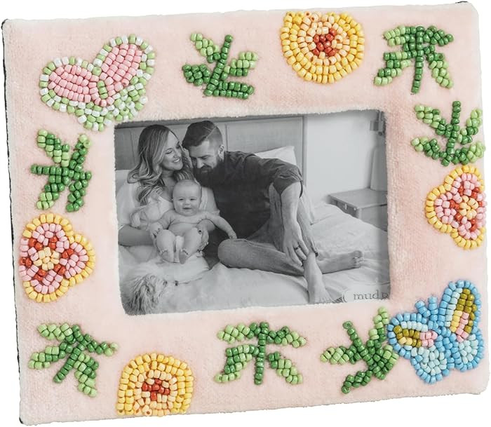 Mud Pie Velvet Pink Floral Beaded Frame | Amazon (US)