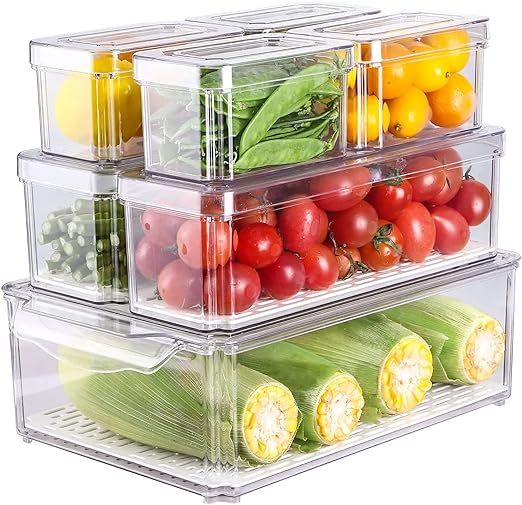 8UHNK 7 Pack Fridge Organizer, Refrigerator Organizer Bins Stackable with Lids, Clear Plastic Fri... | Amazon (US)