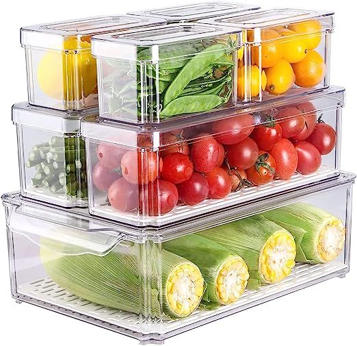 8UHNK 7 Pack Fridge Organizer, Refrigerator Organizer Bins Stackable with Lids, Clear Plastic Fri... | Amazon (US)