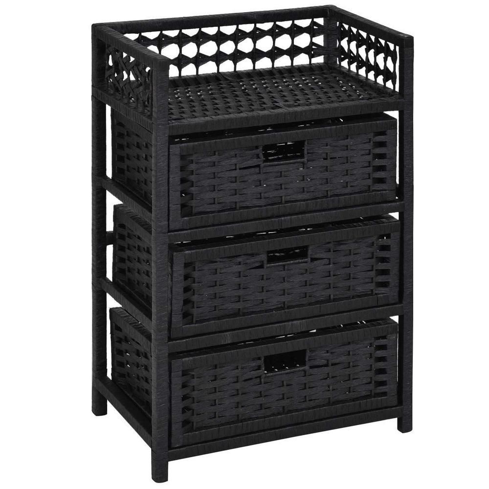 Boyel Living 16.8 in. x 26 in. 3 Drawers Black Wicker Baskets Storage Chest Rack | The Home Depot