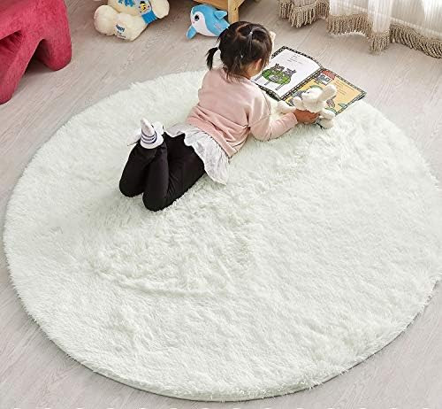 PAGISOFE Cream White Round Rug Circle Rugs 4x4 Feet Small Fluffy Shaggy Carpets and Rugs for Girl... | Amazon (US)