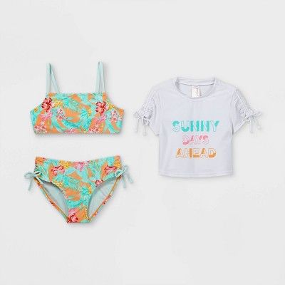 Girls' Cropped Short Sleeve 3pc Bikini Set - Cat & Jack™ White | Target