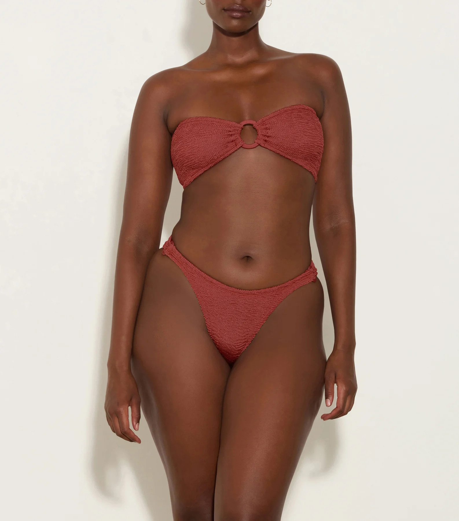 Gloria Bikini With Tonal  Hoops - Metallic Rosewood | HUNZA G