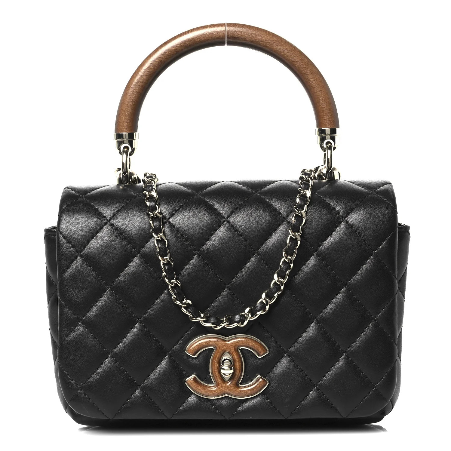 Chanel Lambskin Quilted Wood Mini Coco Handle Flap Black 1761518 | FASHIONPHILE (US)