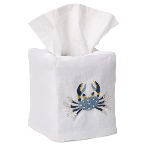 Crab Tissue Box Cover, Blue/White | One Kings Lane