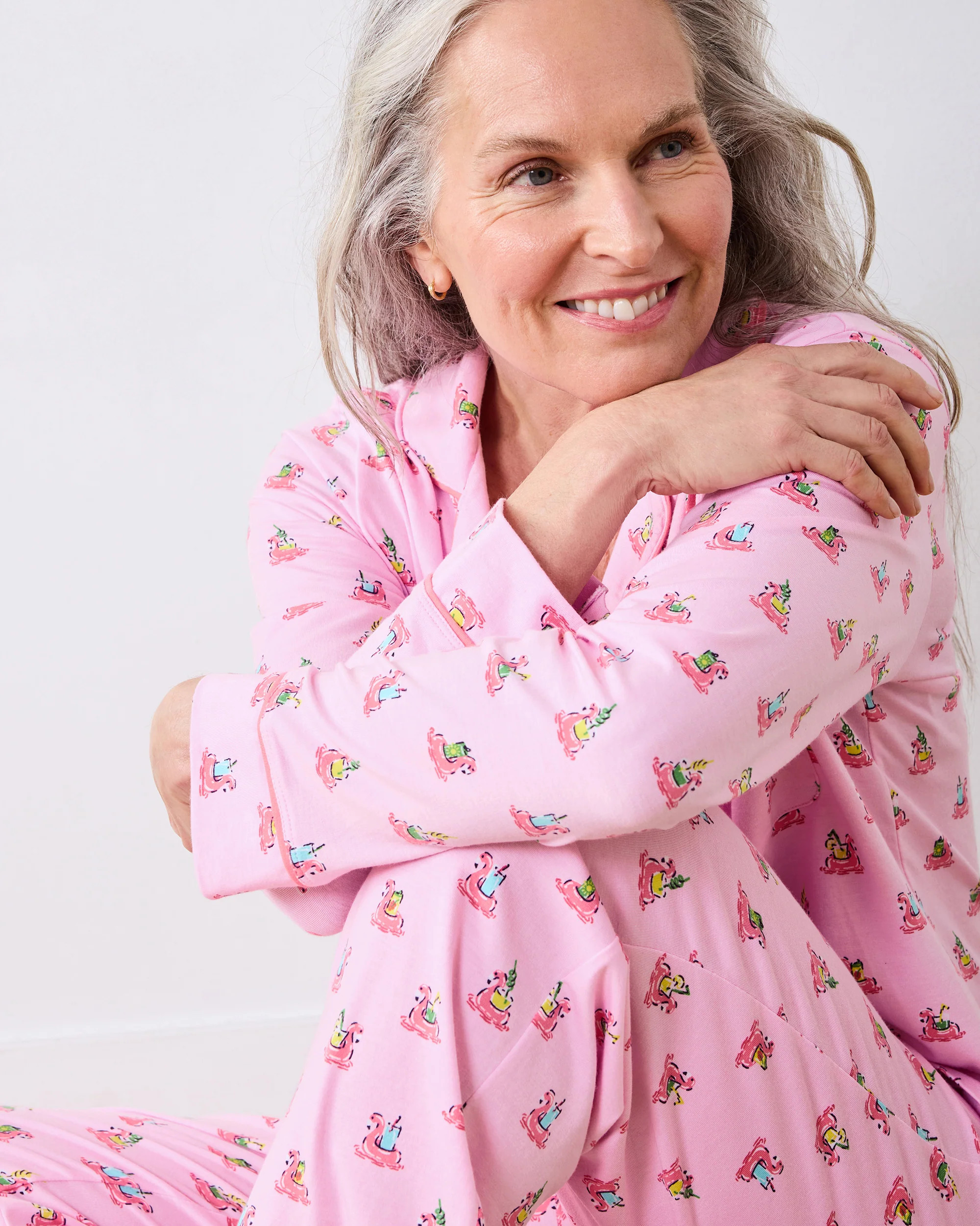Organic Pima Modal Knit Long Pajama Set in | Women's S | Yellow | | Sleepwear | Printfresh