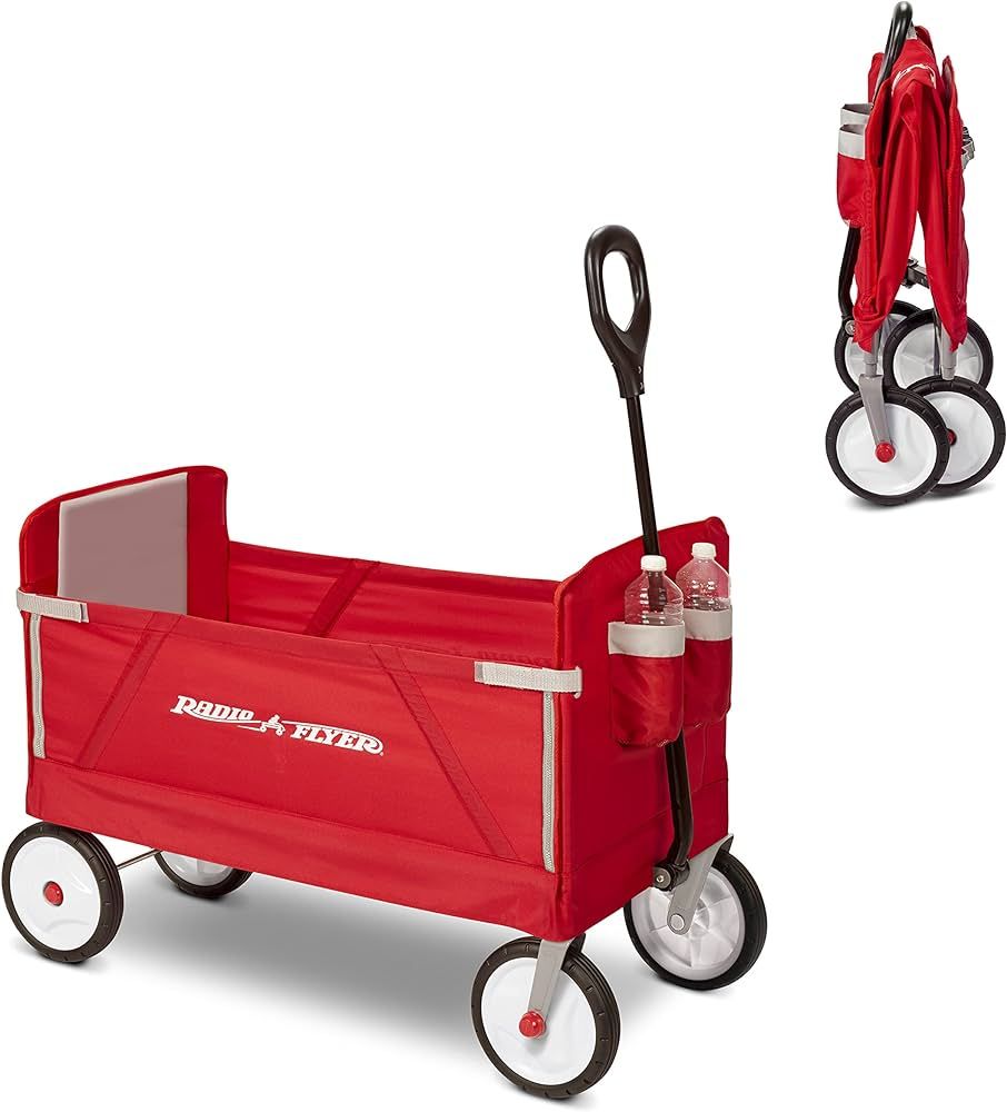 Radio Flyer 3-in-1 EZ Folding Wagon Ride On For Kids, Garden, & Cargo, Red Collapsible Wagon | Amazon (US)