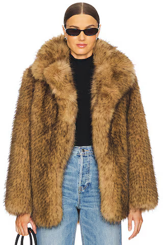L'Academie Gamine Faux Fur Jacket in Beige from Revolve.com | Revolve Clothing (Global)