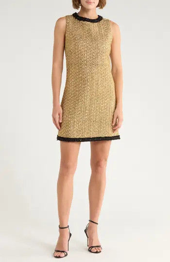 Alice + Olivia Clyde Embellished Metallic Tweed Shift Dress in Gold at Nordstrom Rack, Size 4 | Nordstrom Rack
