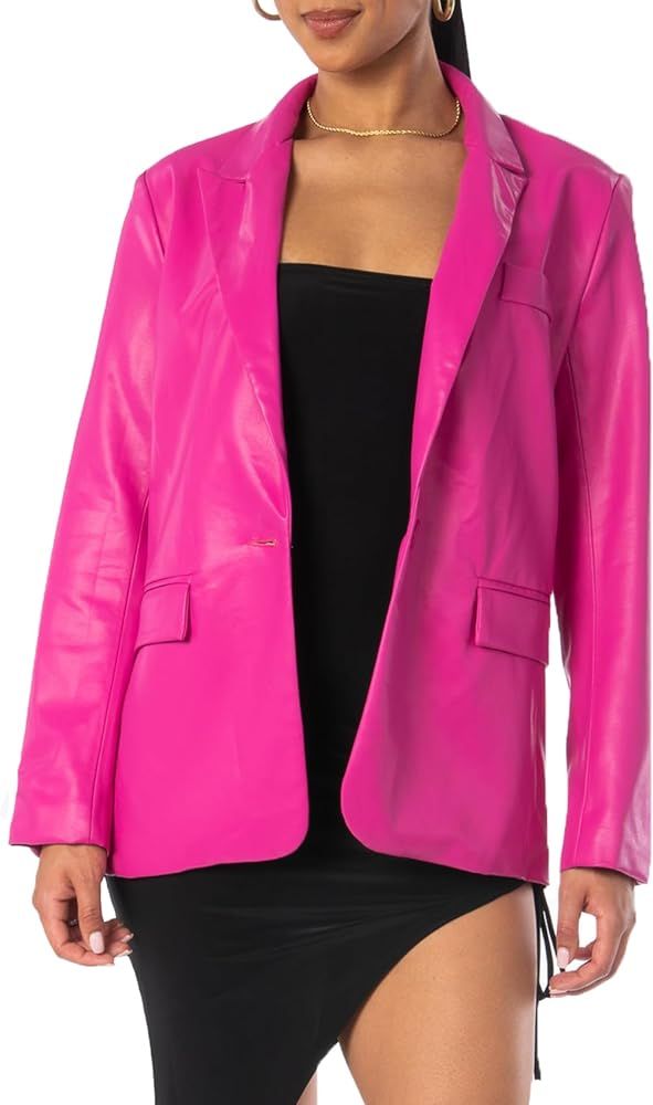CYCLAMEN 2023 Fall Women's Faux Leather Bomber Jacket Black Vegan Leather Coat for Women Relaxed-... | Amazon (US)
