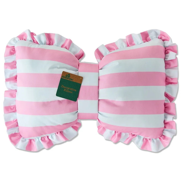 Striped Bow Decorative Pillow, Pink and White, 18" x 13", Easter by Way To Celebrate | Walmart (US)