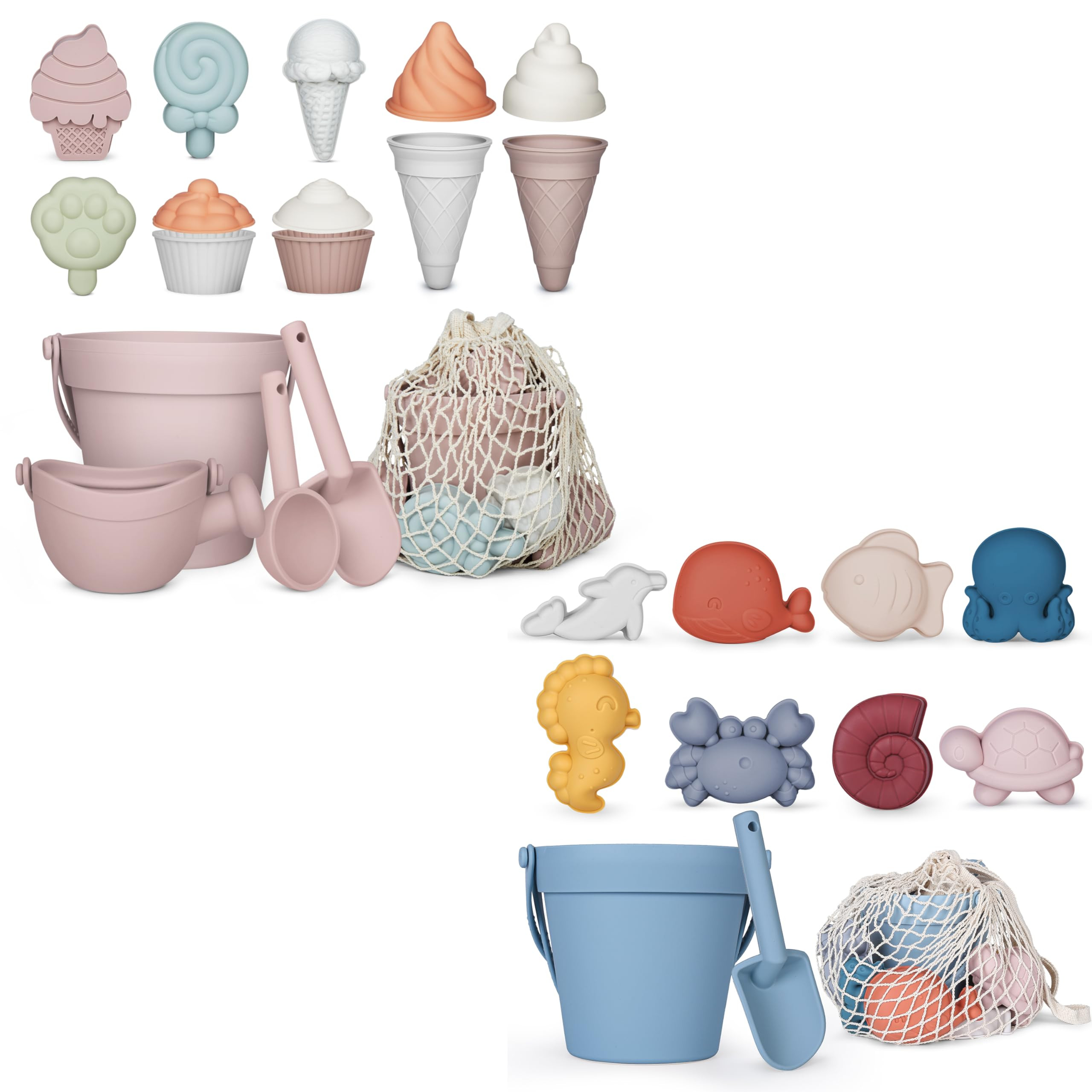 MarcZero Silicone Beach Toys 11Pcs & 17 Pcs (Blue & Pink) | Amazon (US)