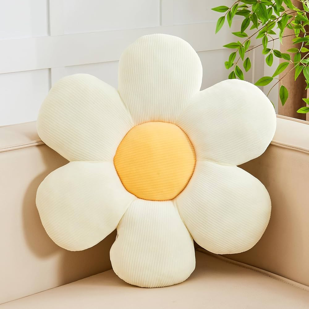 White Yellow Flower Pillow, Soft 14.9" Flower Throw Pillow, Cute Aesthetic Floral Shaped Plush Da... | Amazon (US)