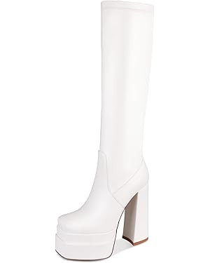 wetkiss Stacked Platform Knee High Boots for Women With High Chunky Heel, Gogo Boots for Women wi... | Amazon (US)
