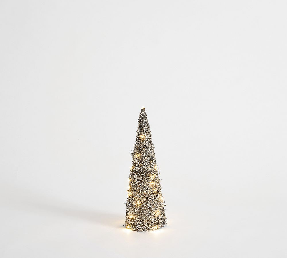 Lit Gold Glitter Cone Trees | Pottery Barn (US)
