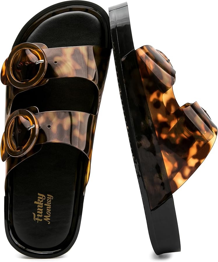 FUNKYMONKEY Jelly Sandals for Women with Adjustable Buckle, Comfortable Chunky Slip-on Beach Slid... | Amazon (US)