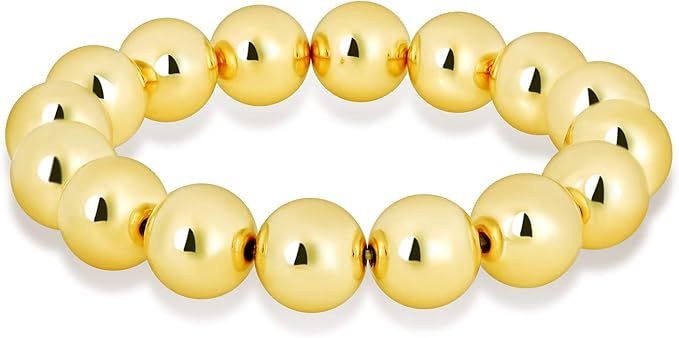 LANE WOODS Gold Bead Necklace Bracelet Women: 14K Gold Plated Small Round Beaded Stretch Elastic ... | Amazon (US)