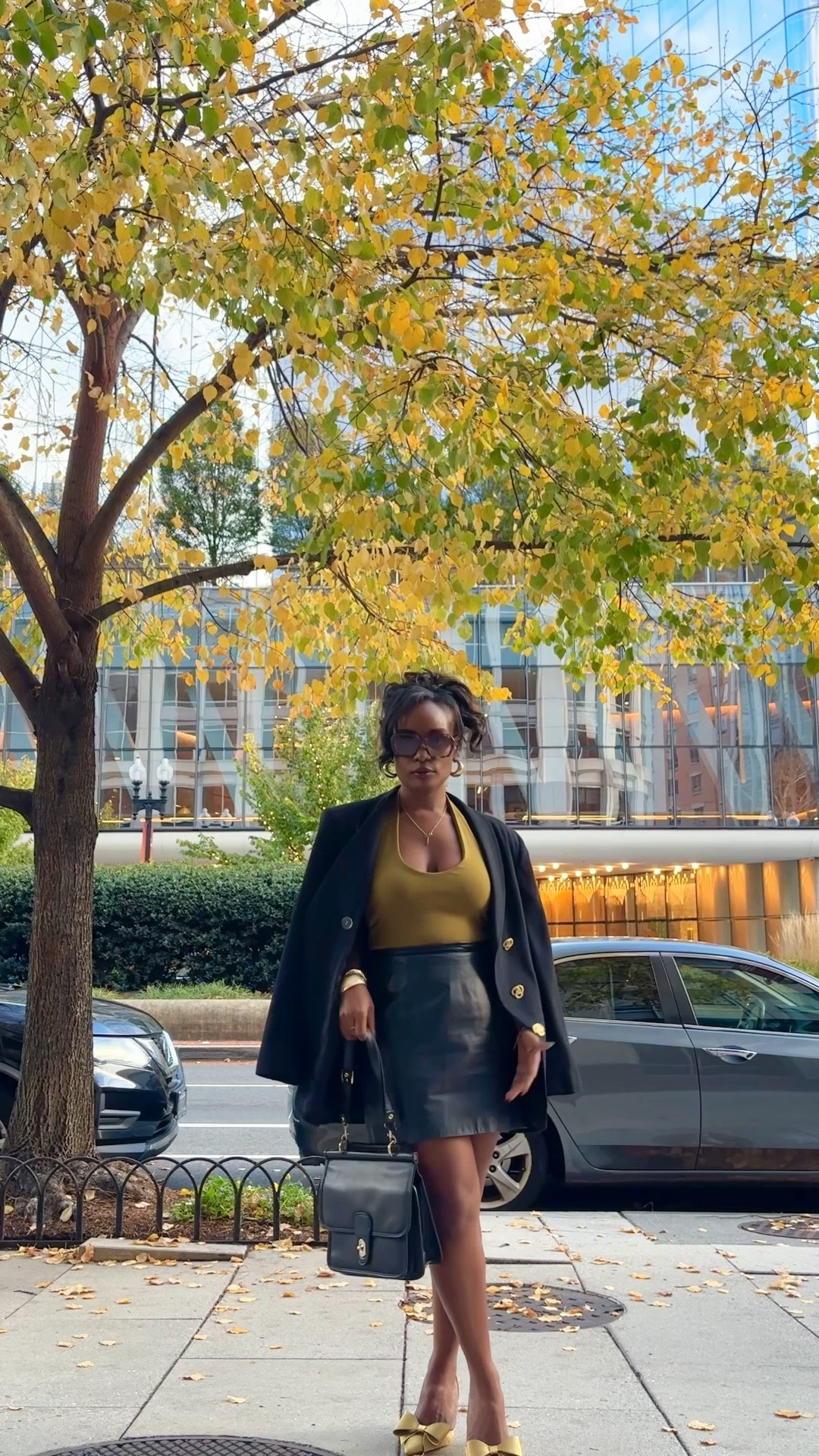 Matching the fall foliage in this fall ootd featuring a leather mini skirt, green halter with matching heels, and a vintage blazer. Top and shoes from Zara .

#LTKSeasonal #LTKPetite #LTKStyleTip