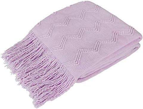 PAVILIA Knitted Throw Blanket Fringe Lilac Lavender Light Purple | Decorative Tassel Boho Farmhou... | Amazon (US)