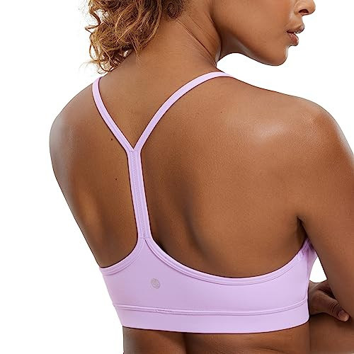 CRZ YOGA Butterluxe Womens Y Back Sports Bra - Padded Racerback Low Impact Spaghetti Thin Strap Workout Yoga Top Elfin Purple X-Large | Amazon (US)