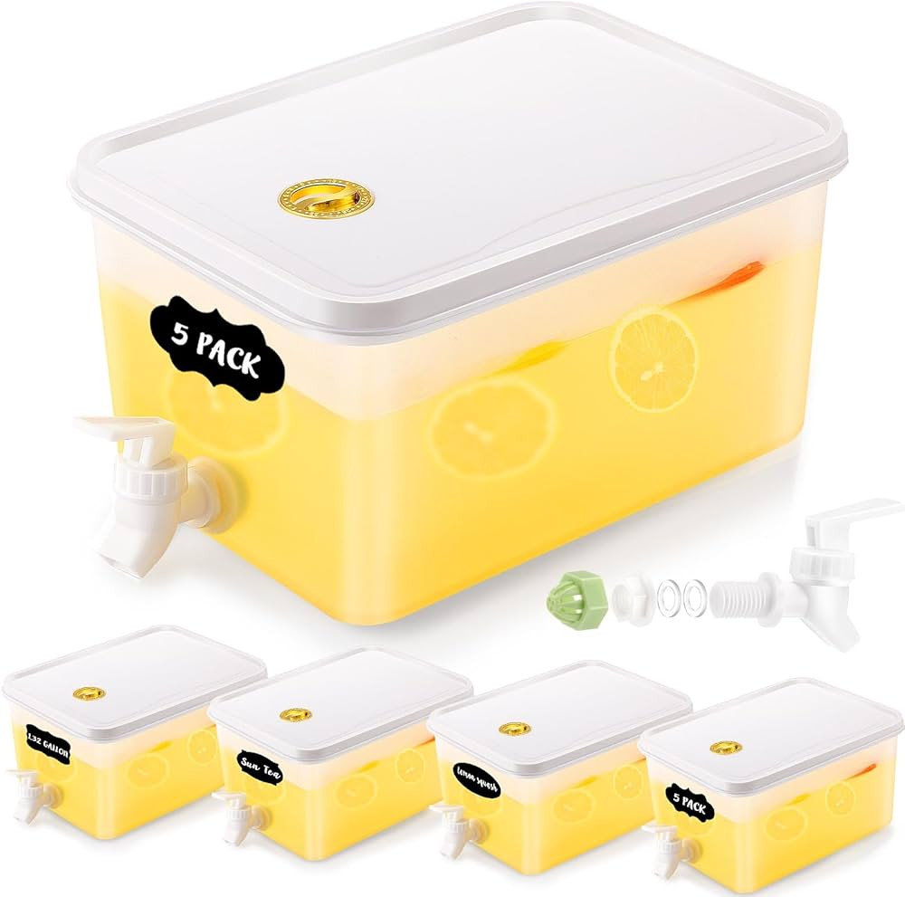 Zhehao 5 Pack Drink Dispenser for Fridge 1.32 Gallon Clear Beverage Dispenser with Leak Proof Spi... | Amazon (US)