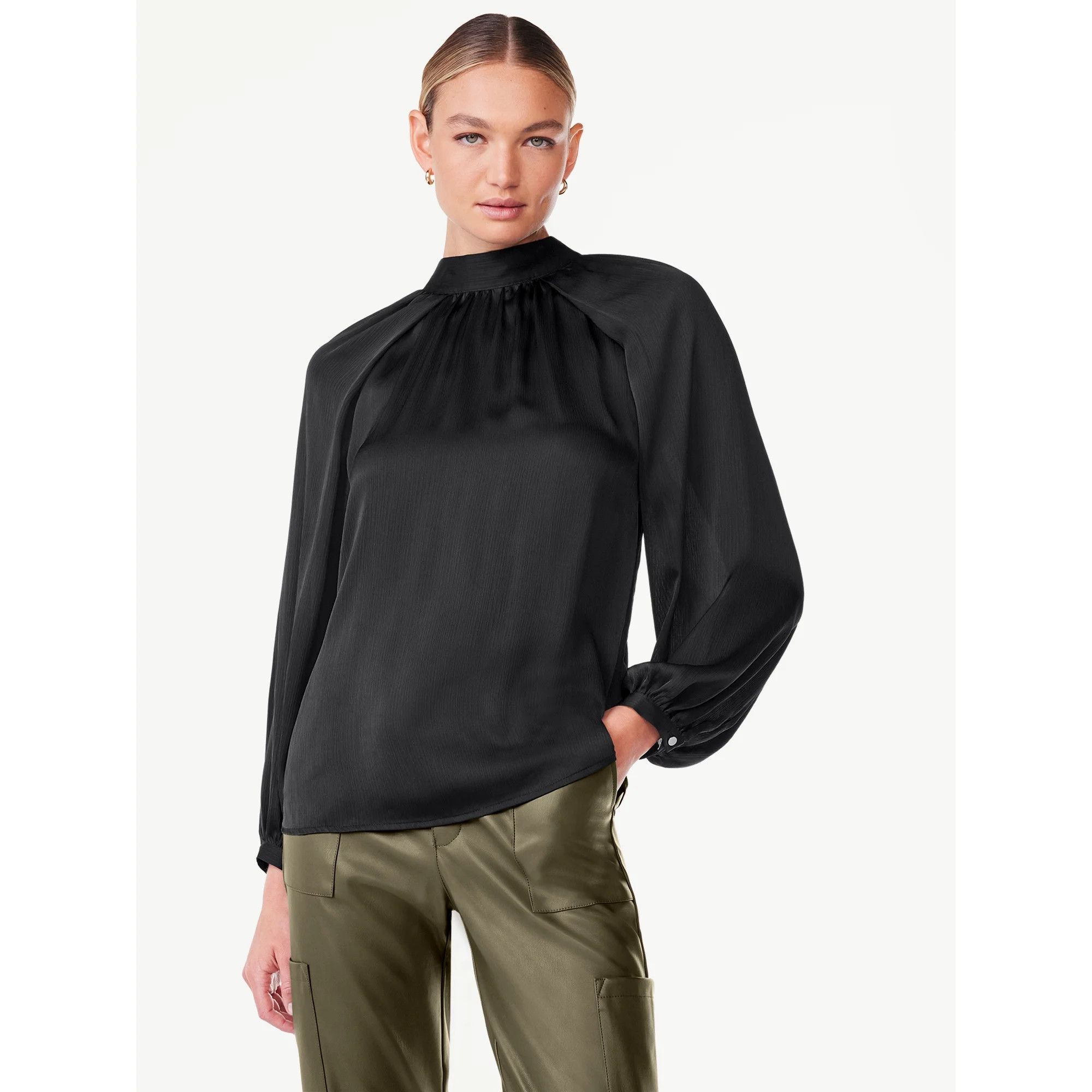 Scoop Women's Satin Tie Neck Blouse, Sizes XS-XXL | Walmart (US)