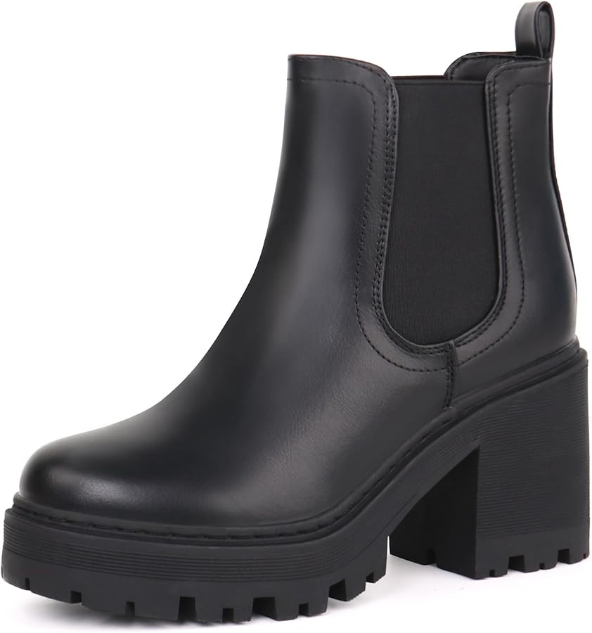 JABASIC Chelsea Boots Damen Stiefel Plateau Klassische Stiefeletten mit Absatz | Amazon (DE)