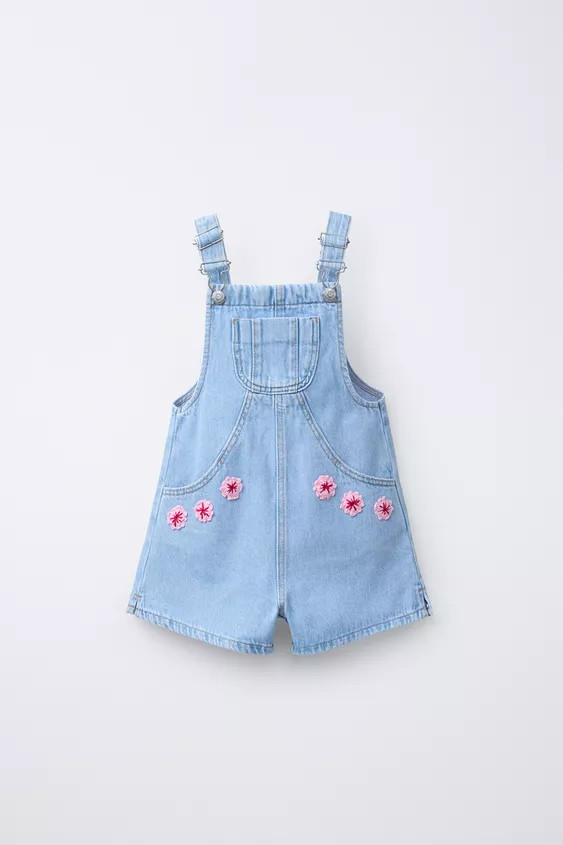 CROCHET FLORAL DENIM OVERALL SHORTS | Zara US
