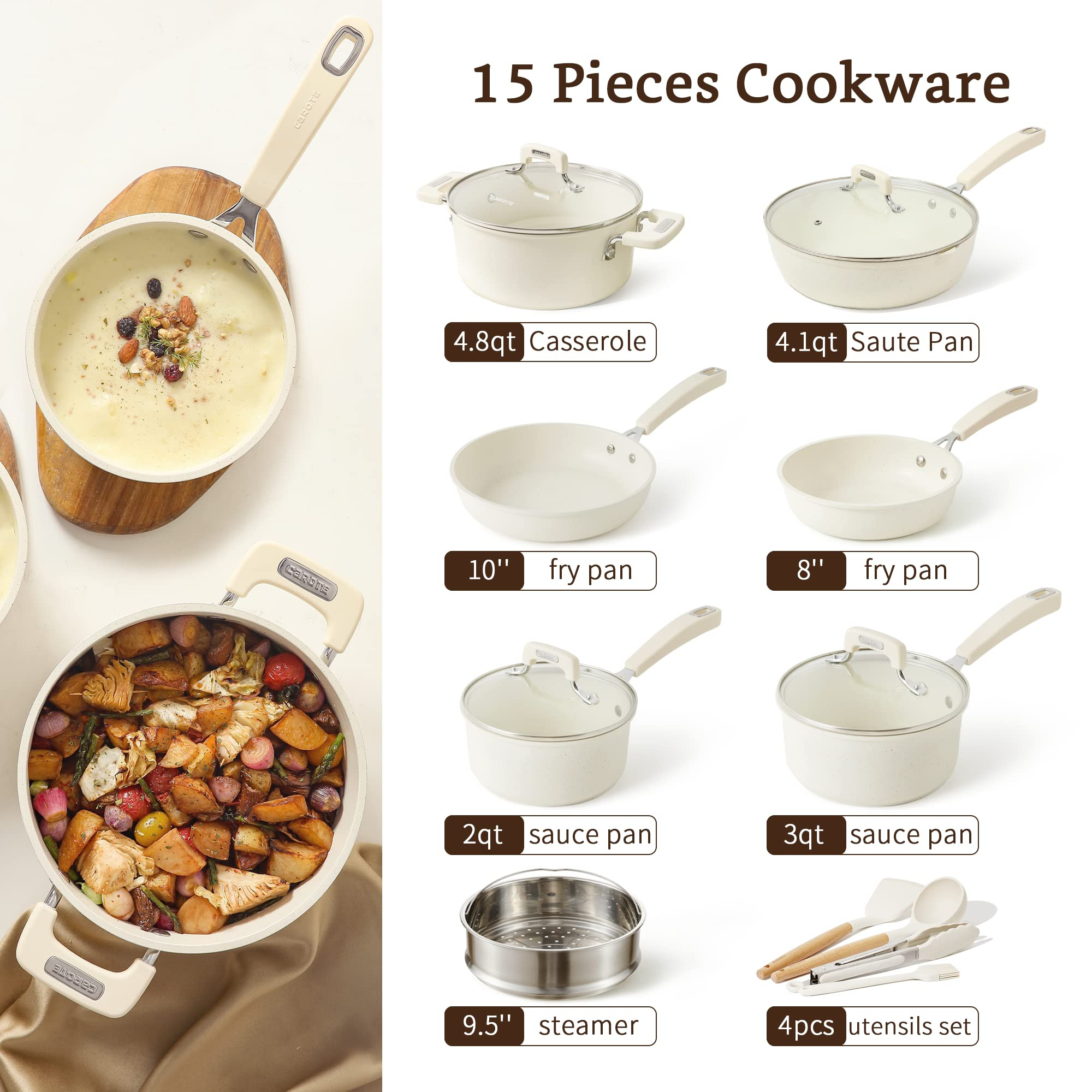 Carote 15pcs Pots and Pans Set, Nonstick Cookware Sets, Induction Pots and Pans, Kitchen Cookware... | Amazon (US)